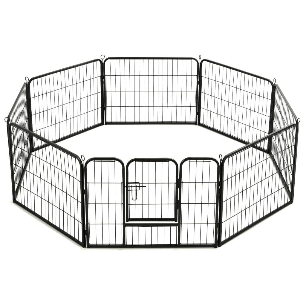 NNEVL Dog Playpen 8 Panels Steel 80x60 cm Black-2