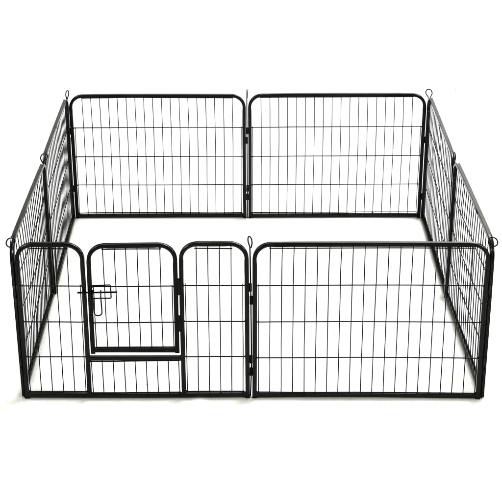 NNEVL Dog Playpen 8 Panels Steel 80x60 cm Black-3