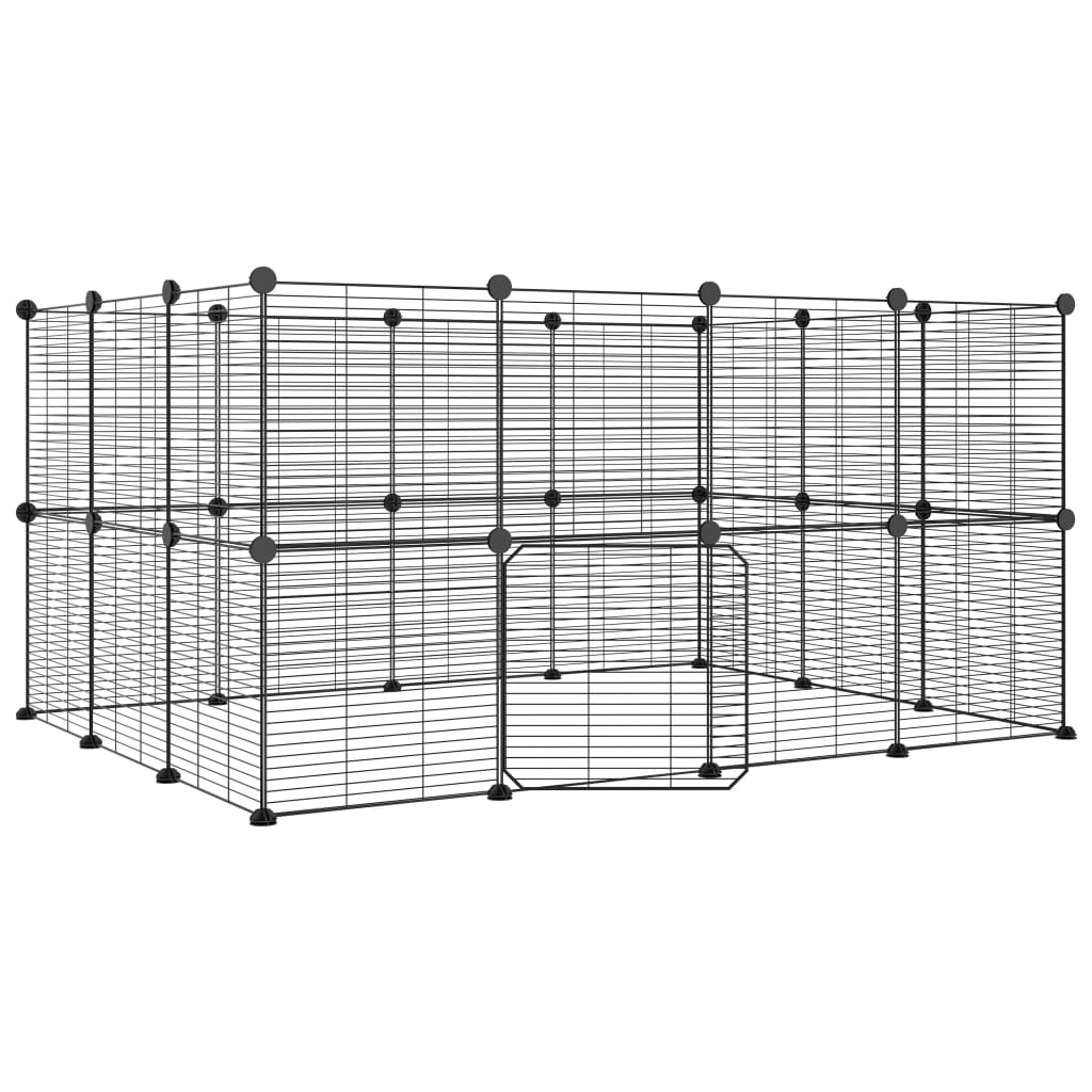 NNEVL 28-Panel Pet Cage with Door Black 35x35 cm Steel-1