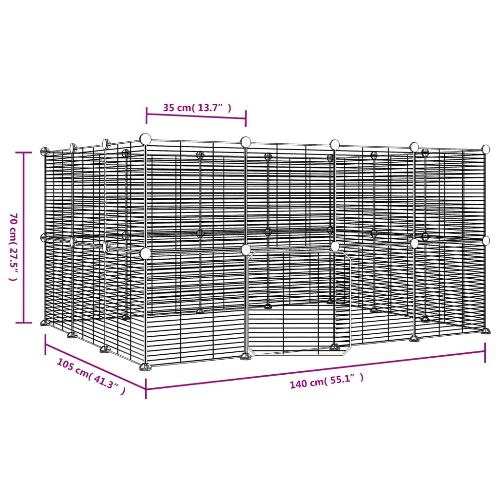 NNEVL 28-Panel Pet Cage with Door Black 35x35 cm Steel-3