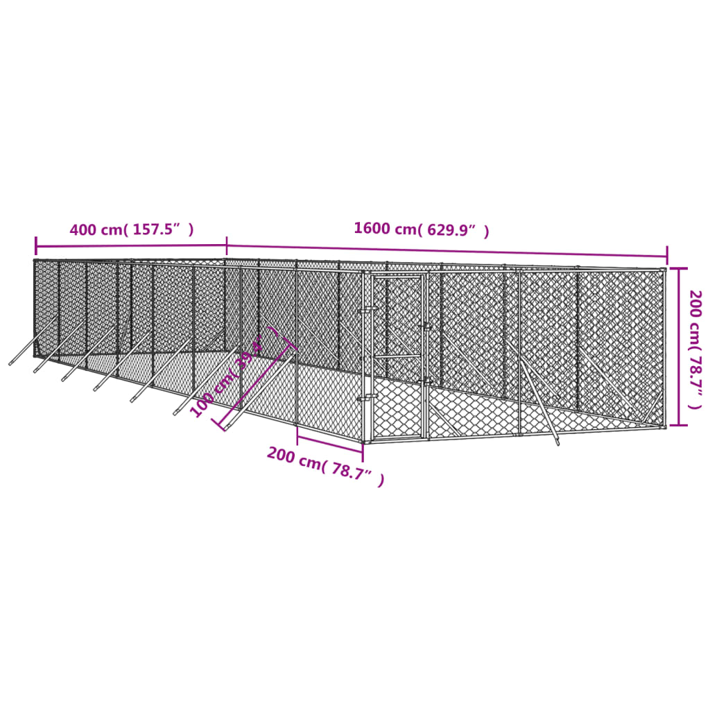NNEVL Outdoor Dog Kennel Silver 4x16x2 m Galvanised Steel-3