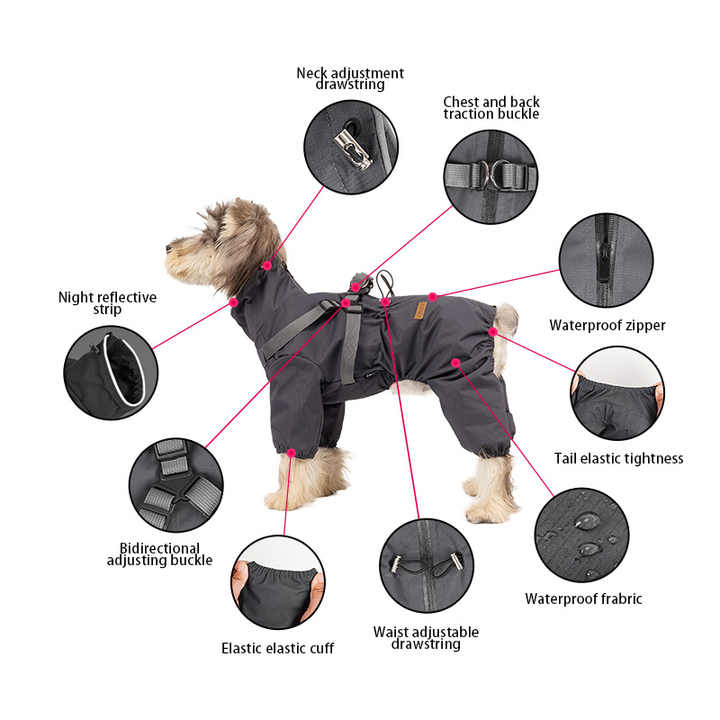 NNEDSZ XXL Laser Adjustable Waterproof Reflective Dog Raincoat with Harness Design-2