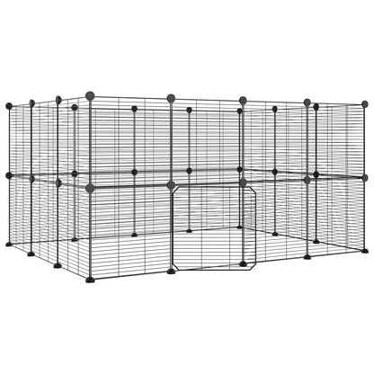 NNEVL 28-Panel Pet Cage with Door Black 35x35 cm Steel-1