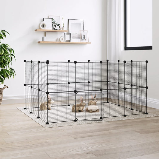 NNEVL 28-Panel Pet Cage with Door Black 35x35 cm Steel-0